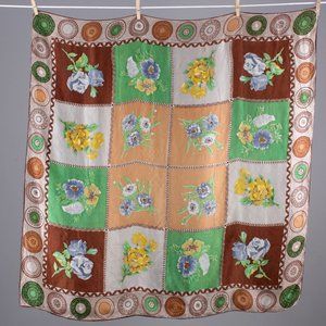 Vintage Pure Silk Geometric Hair Scarf 35.5"